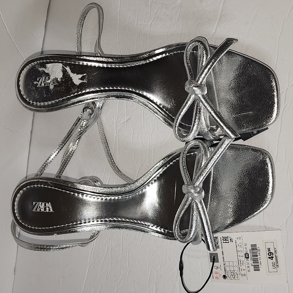 Zara Women's Silver Bow Sandals Sz 39